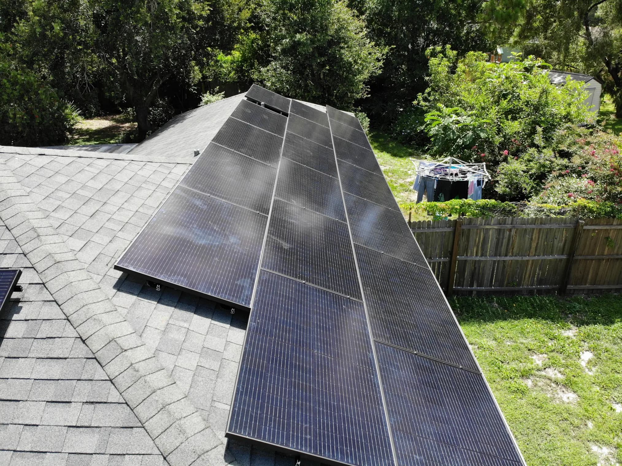 Long solar panel on roof